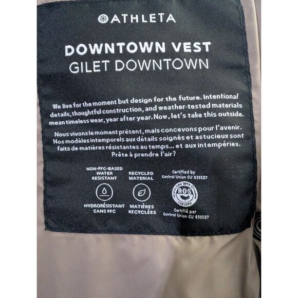 Athleta Puffer Vest Women XL Champagne Downtown Down Water Resistant - Picture 9 of 12